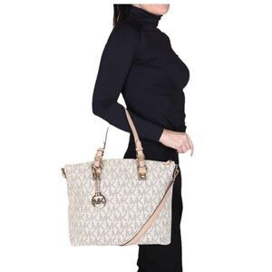 Michael Kors Beige Logo Tote with Pale Pink/Tan Straps Has Tags